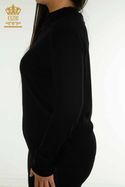 Großhandel Damen-Strickpullover mit Stone-Stickerei in Schwarz - 30677 | KAZEE - 5