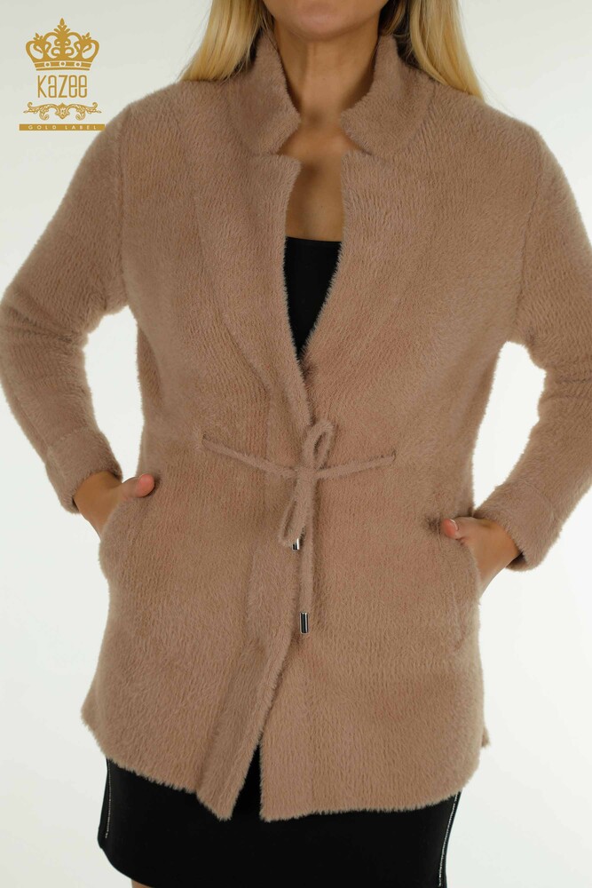 Großhandel Damen-Angora-Strickjacke - Krawatten details - Nerz - 30269 | KAZEE - 2