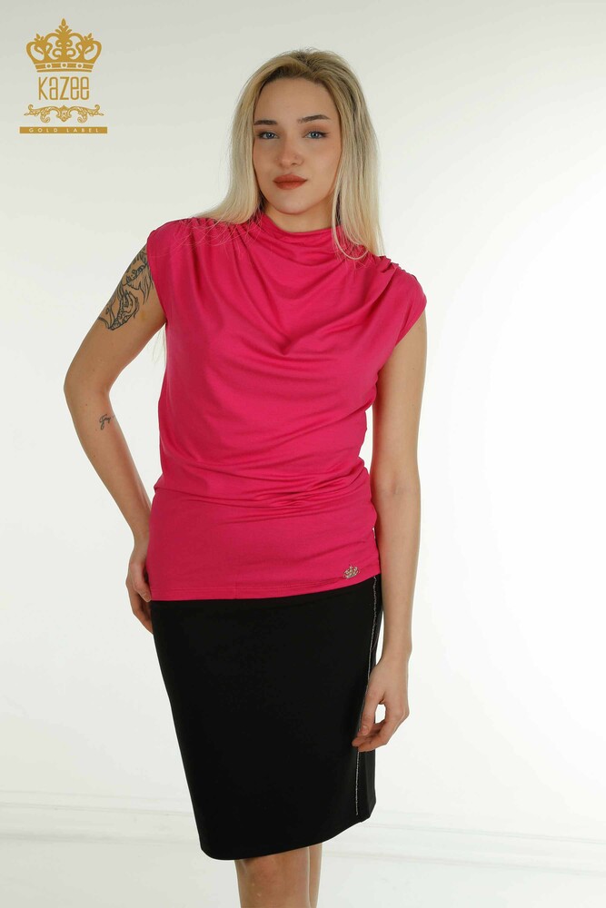 Großhandel Damen bluse - Ärmellos - Fuchsia - 79312 | KAZEE - 1