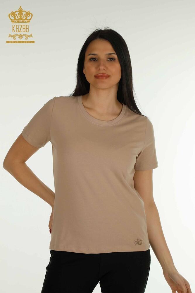 Großhandel Damen Bluse - Basic - Dunkelbeige - 79562 | KAZEE - 1