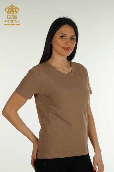 Großhandel Damen Bluse - Basic - Hellbraun - 79562 | KAZEE 