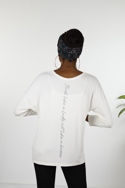 Großhandel Damen Bluse im - Detaillierter Text - Rundhalsausschnitt - Langarm - 77962 | KAZEE - 12