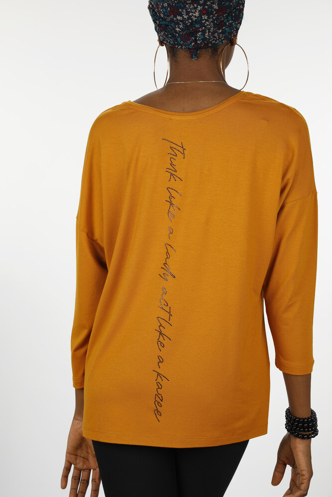 Großhandel Damen Bluse im - Detaillierter Text - Rundhalsausschnitt - Langarm - 77962 | KAZEE - 20