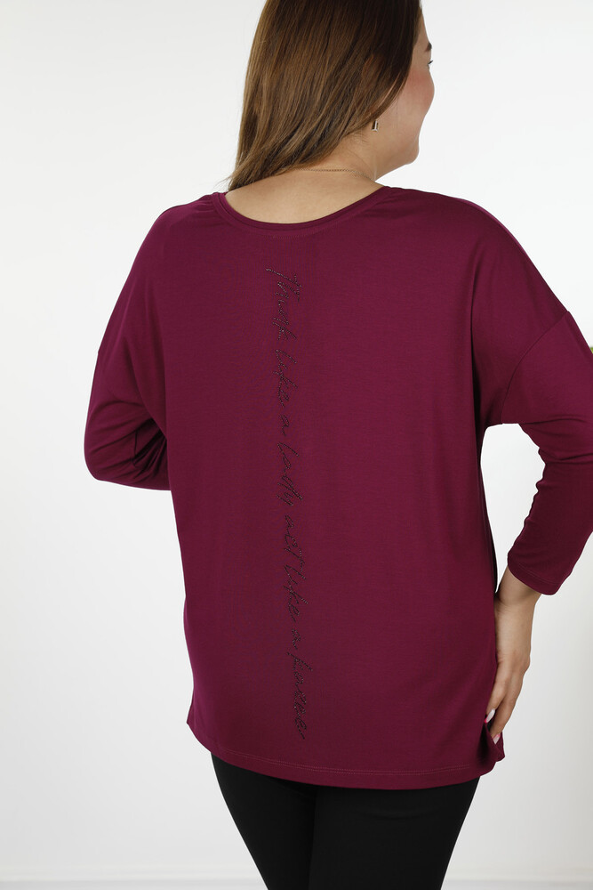 Großhandel Damen Bluse im - Detaillierter Text - Rundhalsausschnitt - Langarm - 77962 | KAZEE - 36