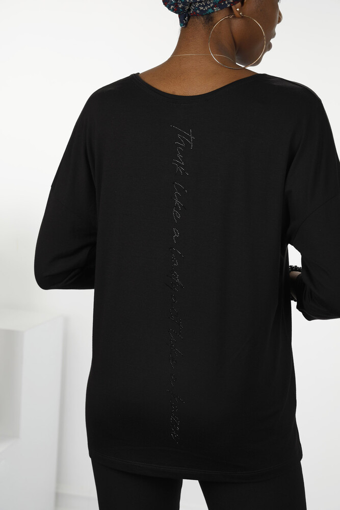 Großhandel Damen Bluse im - Detaillierter Text - Rundhalsausschnitt - Langarm - 77962 | KAZEE - 42