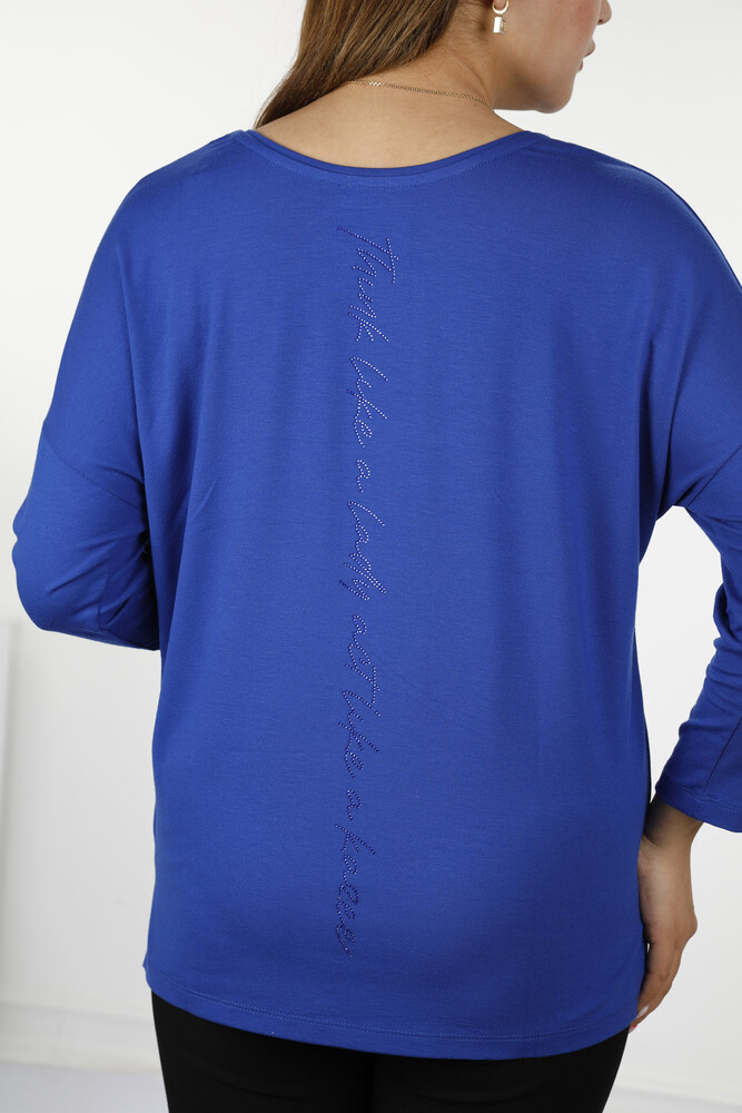 Großhandel Damen Bluse im - Detaillierter Text - Rundhalsausschnitt - Langarm - 77962 | KAZEE - 48