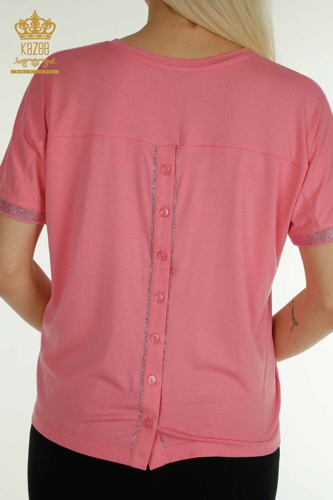 Großhandel Damen Bluse - Knopf detail - Rosa - 79297 | KAZEE - 6