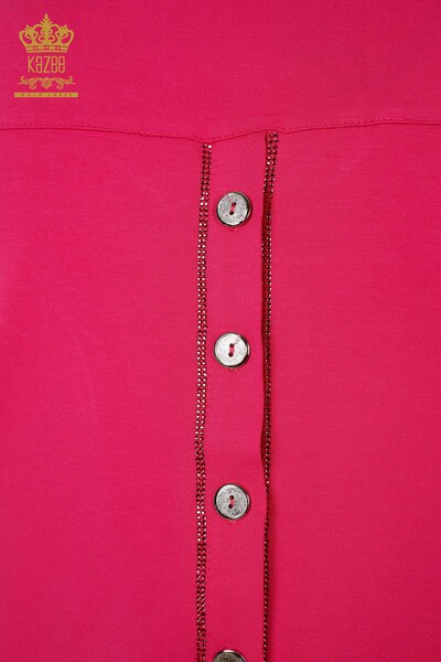 Großhandel Damenbluse Button Detaillierte Fuchsia - 79297 | KAZEE - 6