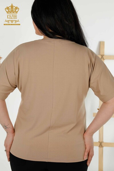 Großhandel Damen Bluse - Kurzarm - Gemustert - Beige - 79094 | KAZEE - 7