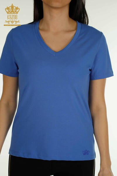 Kazee - Großhandel Damen Bluse - Kurzarm - Saks - 79561 | KAZEE (1)