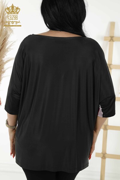 Großhandel Damen Bluse - Kurzarm - Schwarz - 12043 | KAZEE - 7