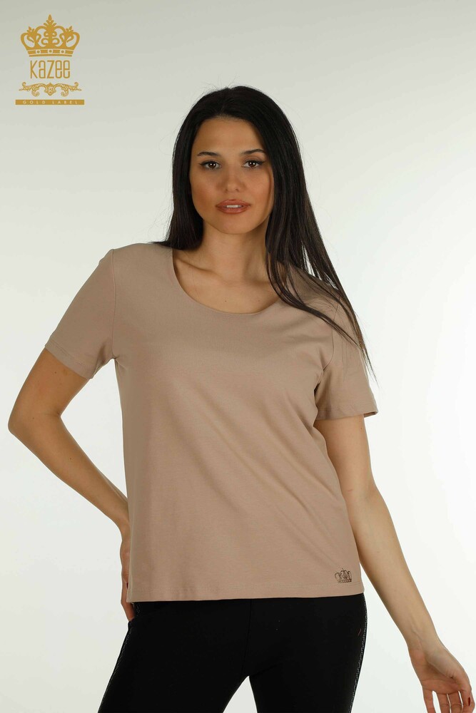 Großhandel Damen Bluse - Mit Logo - Nerz - 79560 | KAZEE - 1