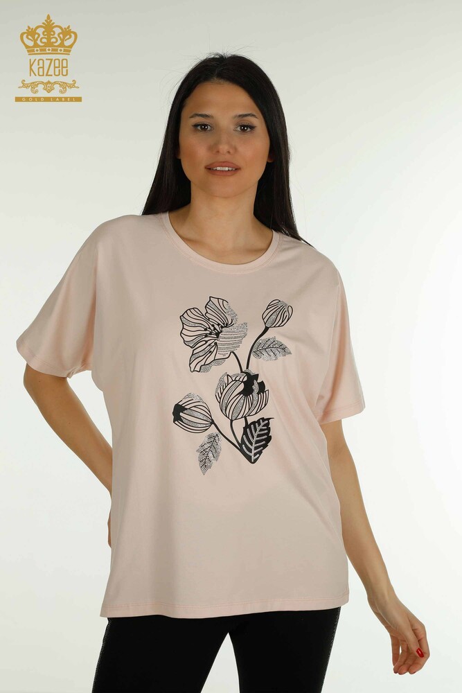 Großhandel Damen Bluse - Blumen Stickerei - Rosa - 79459 | KAZEE - 1