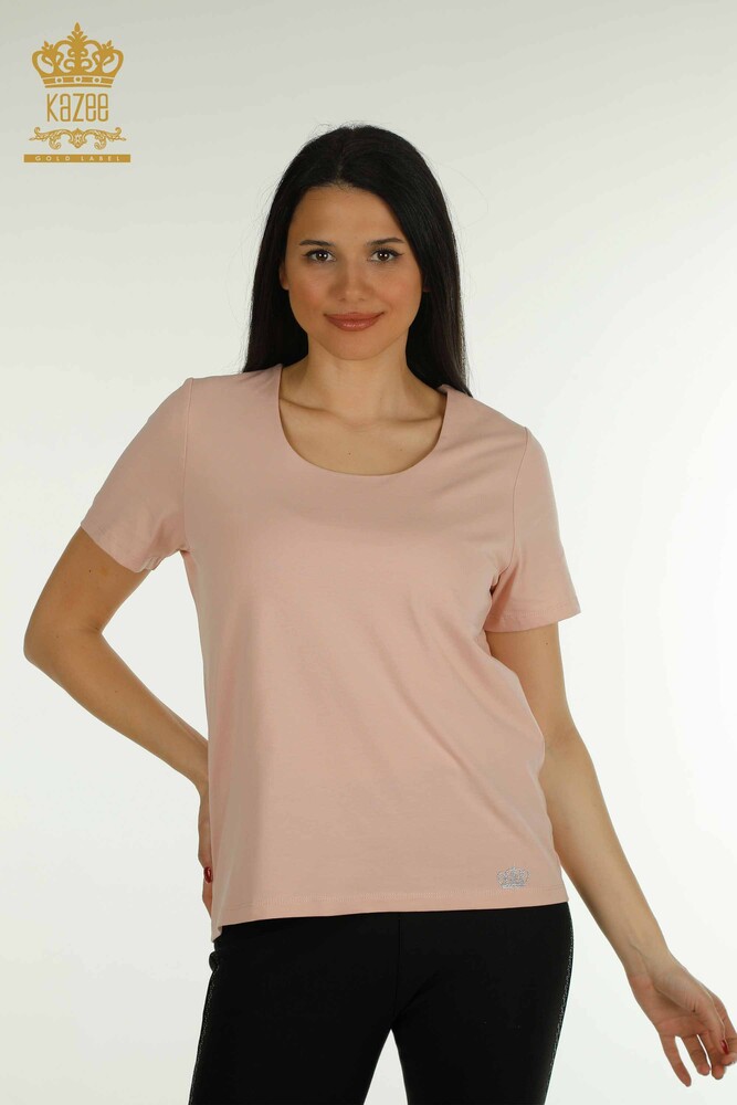 Großhandel Damen Bluse - Mit Logo - Puder - 79560 | KAZEE - 1