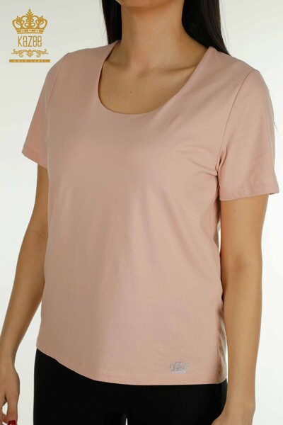 Großhandel Damen Bluse - Mit Logo - Puder - 79560 | KAZEE - 2