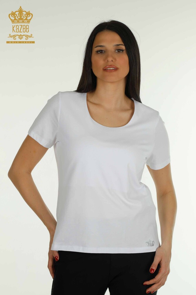 Großhandel Damen Bluse - Mit Logo - Weiß - 79560 | KAZEE - 1