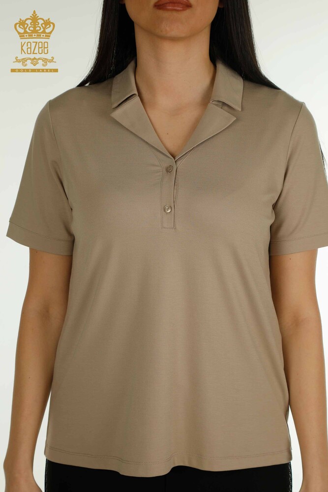 Großhandel Damen Bluse Polo kragen Beige - 79503 | KAZEE - 2