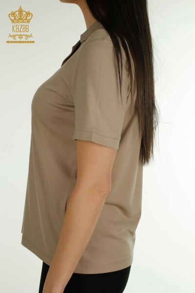 Großhandel Damen Bluse Polo kragen Beige - 79503 | KAZEE - 6