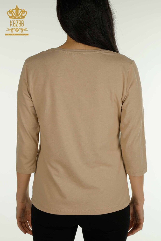 Großhandel Damen Bluse - Rose bestickt - Beige - 79867 | KAZEE - 8