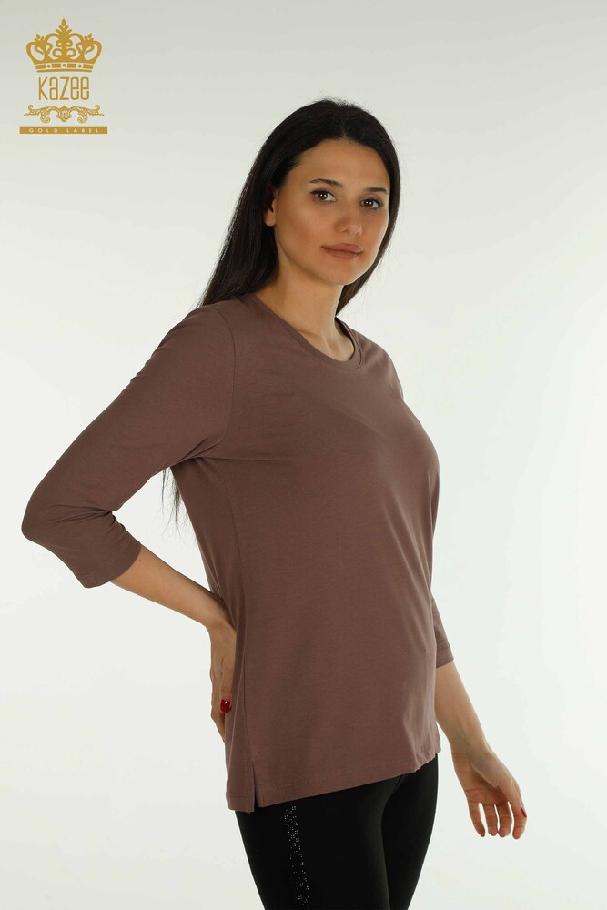 Großhandel Damen bluse - Stein bestickt - Braun - 79565 | KAZEE - 1