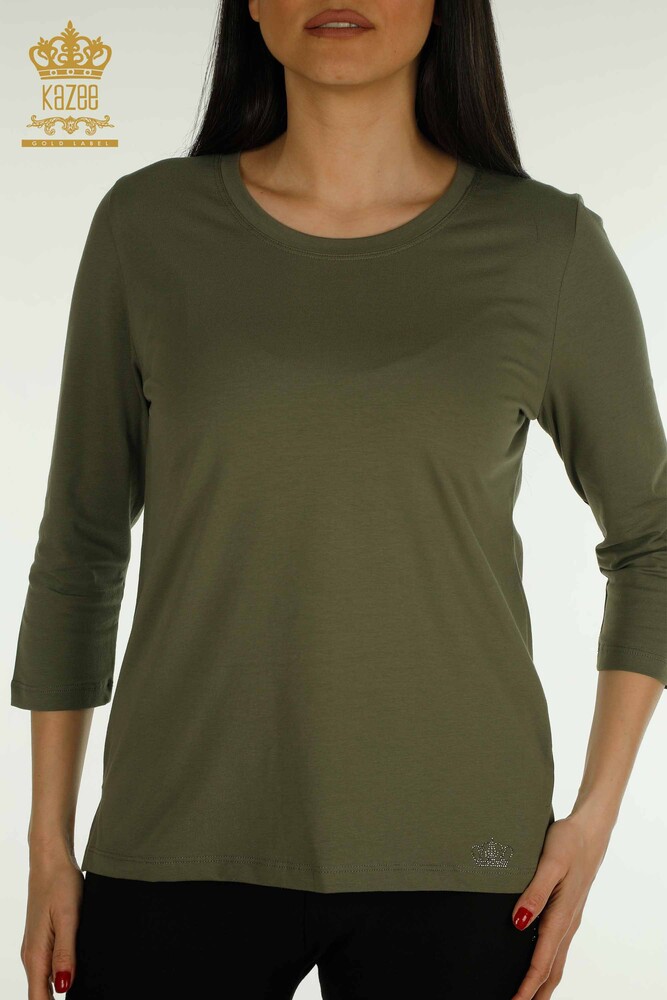 Großhandel Damen Bluse - Stein bestickt - Khaki - 79565 | KAZEE - 2