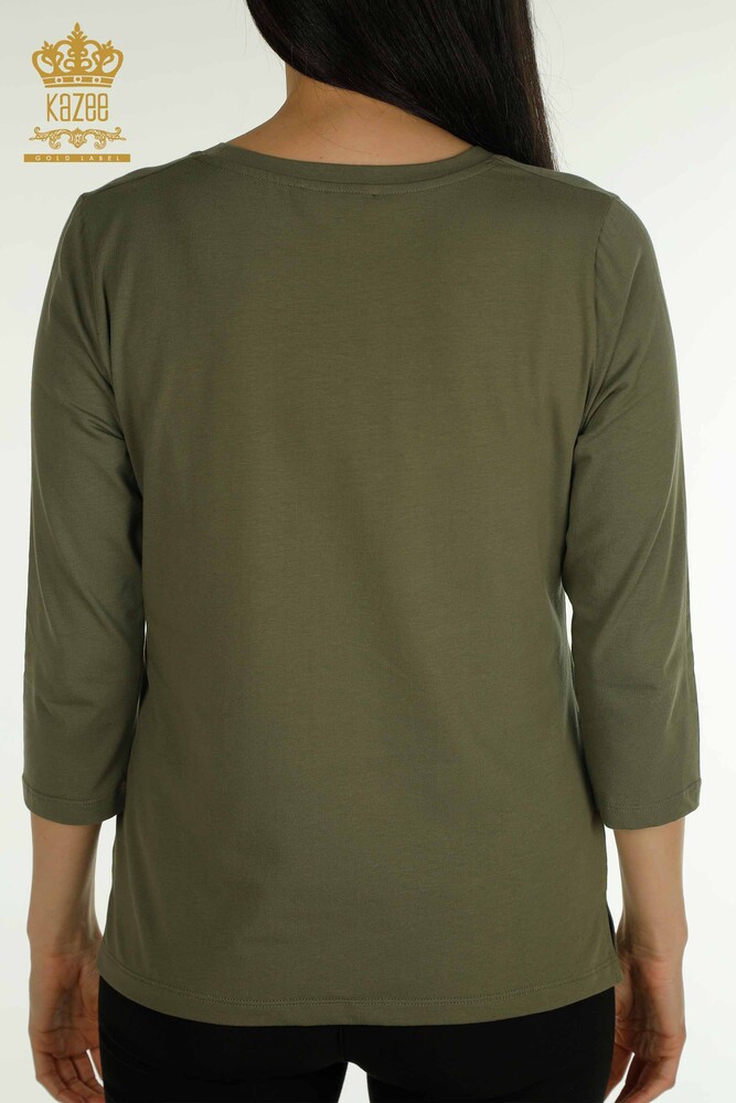 Großhandel Damen Bluse - Stein bestickt - Khaki - 79565 | KAZEE - 7