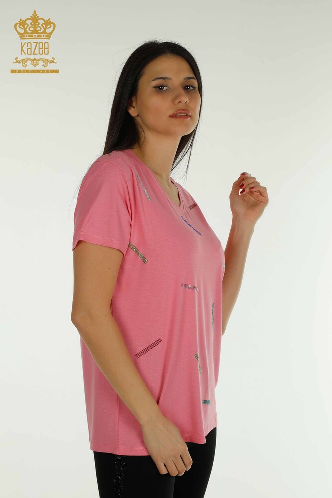 Großhandel Damen bluse - Stein bestickt - Rosa - 79365 | KAZEE - 1