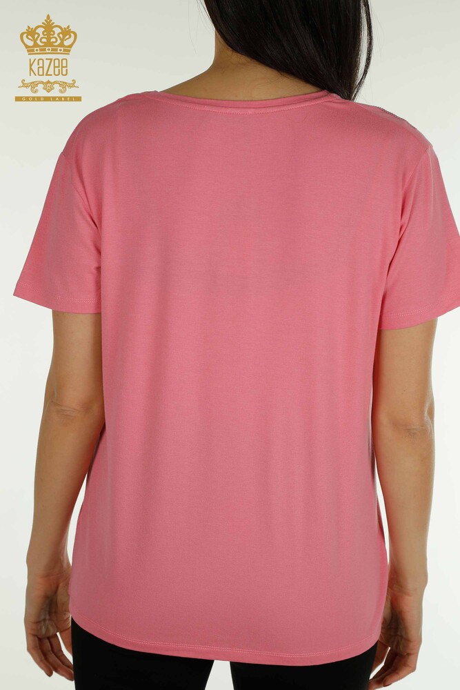 Großhandel Damen bluse - Stein bestickt - Rosa - 79365 | KAZEE - 7