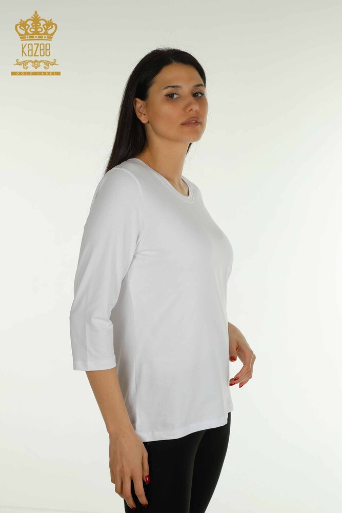 Großhandel Damen bluse - Stein Bestickt - Weiß - 79565 | KAZEE - 1