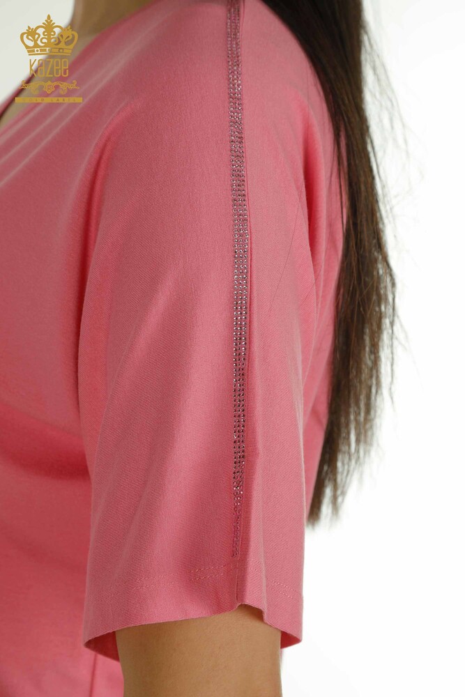 Großhandel Damen Bluse - Stein bestickt - Rosa - 77487 | KAZEE - 6