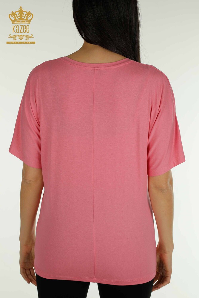 Großhandel Damen Bluse - Stein bestickt - Rosa - 77487 | KAZEE - 8