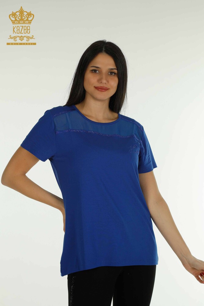 Großhandel Damen Bluse Tüll detaillierte Dunkelblau-78996 / KAZEE - 1