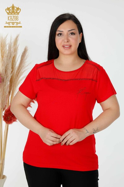 Großhandel Damen Bluse Tüll detaillierte rot-78996 / KAZEE 