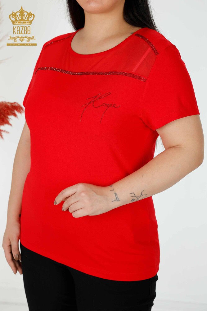 Großhandel Damen Bluse Tüll detaillierte rot-78996 / KAZEE - 2