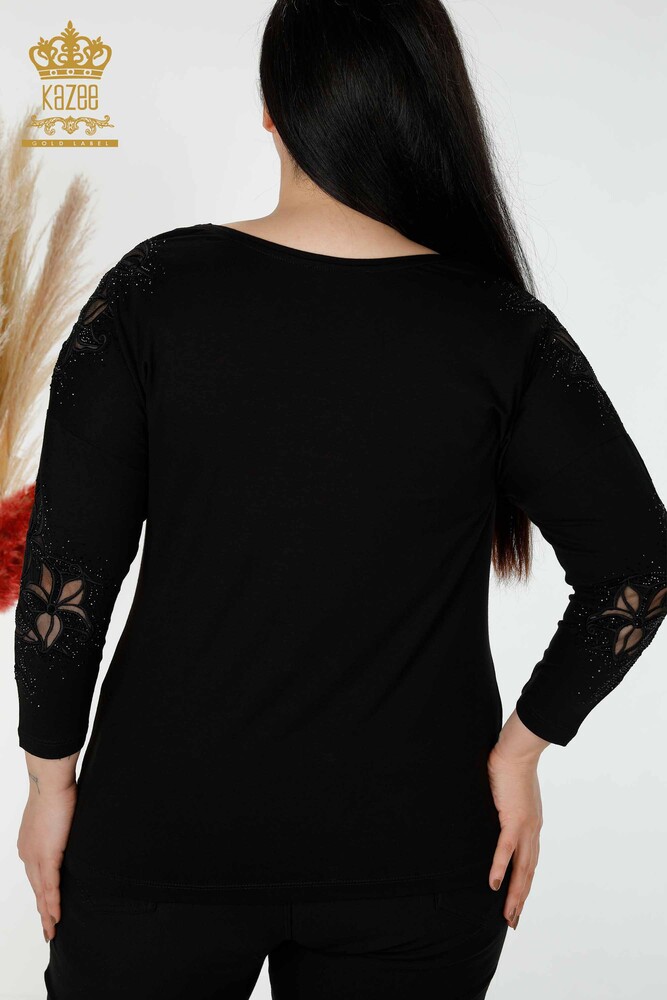 Großhandel Damen Bluse Tüll detaillierte Schwarz-77963 / KAZEE - 7