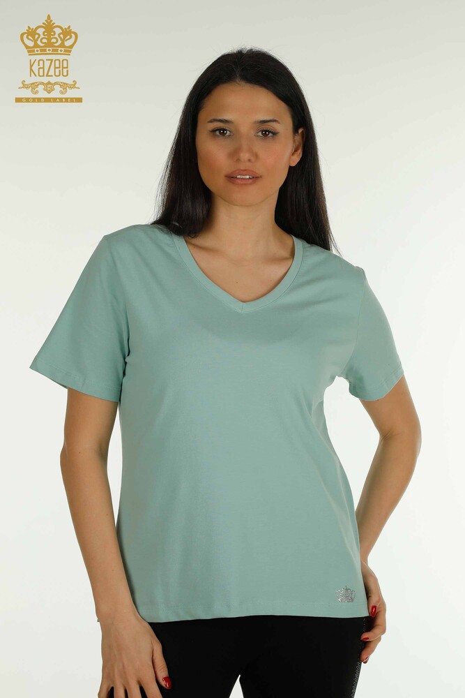 Großhandel Damen Bluse - V-Ausschnitt - Mint - 79564 | KAZEE - 1