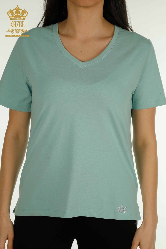 Großhandel Damen Bluse - V-Ausschnitt - Mint - 79564 | KAZEE - 2