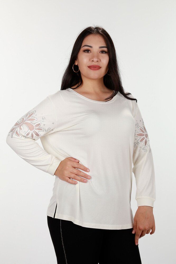 Großhandel Damen Bluse – Ärmel Detaillierte – Stein Bestickt – 77928 | KAZEE - 7