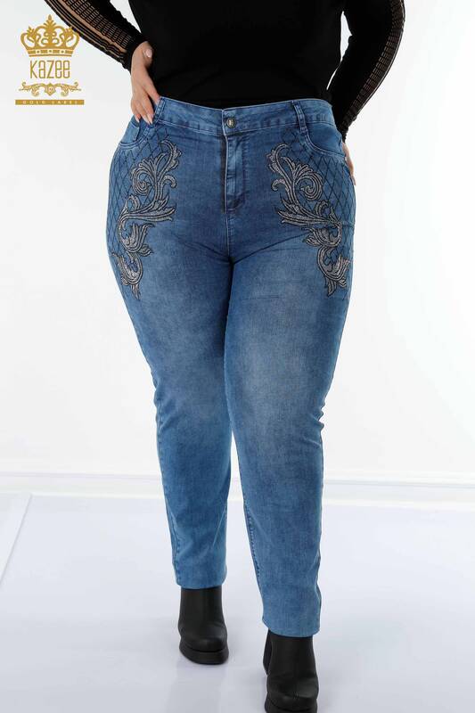 Großhandel Damen Jeans - Gemustert - Gestreift - Blau - 3568 | KAZEE