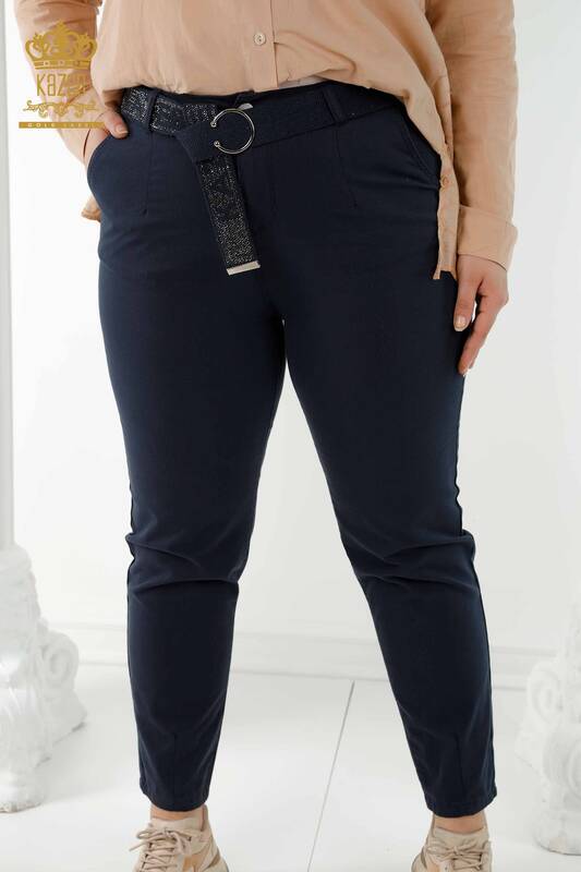 Großhandel Damenjeans mit Gürtel Marineblau - 3468 | KAZEE