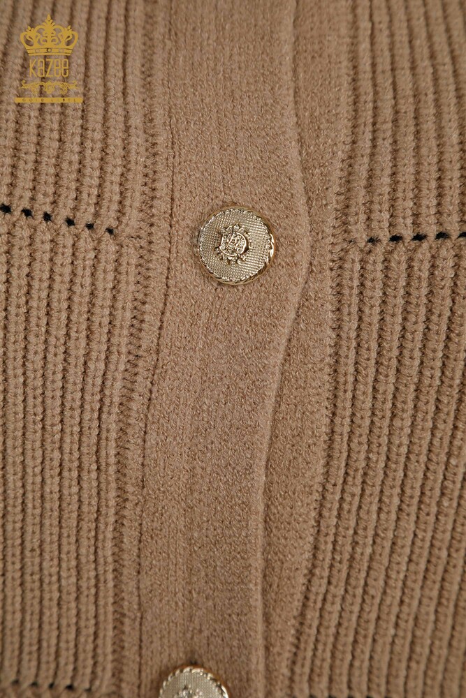 Großhandel Lange Strickjacke für Damen im - Mit Löchern - Beige - 30643 | KAZEE - 5