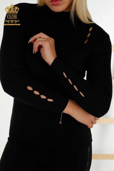 Großhandel Damen-Strick pullover - Lochdetailliert - Schwarz - 30395 | KAZEE - 2