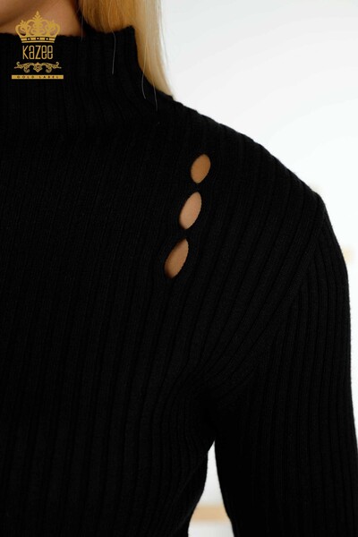 Großhandel Damen-Strick pullover - Lochdetailliert - Schwarz - 30395 | KAZEE - 5