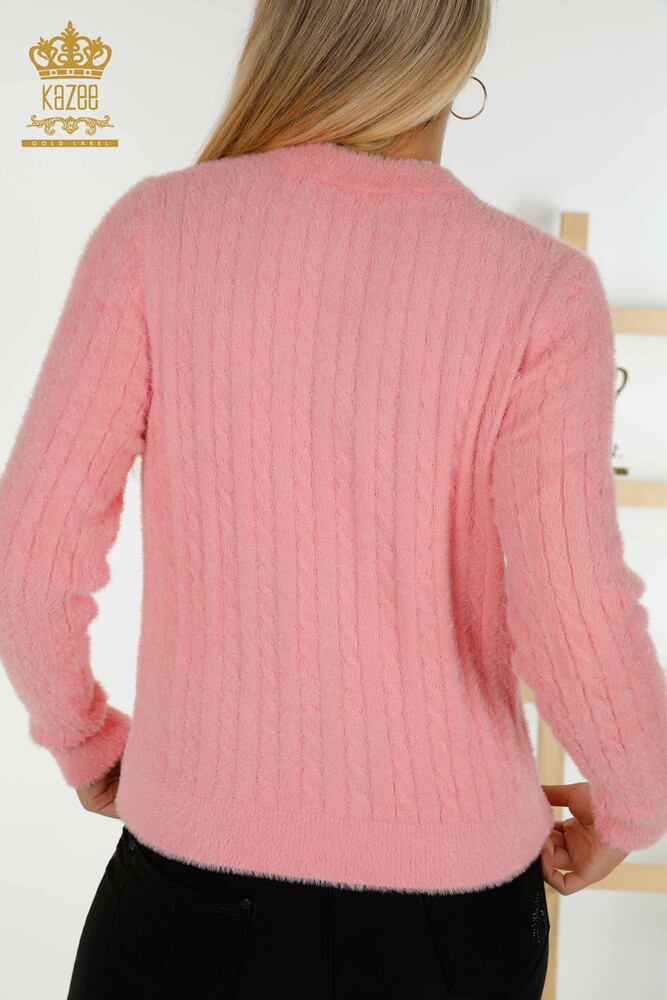 Großhandel Damen Strickjacke - Angora - Gewebt - Rosa - 30321 | KAZEE - 5