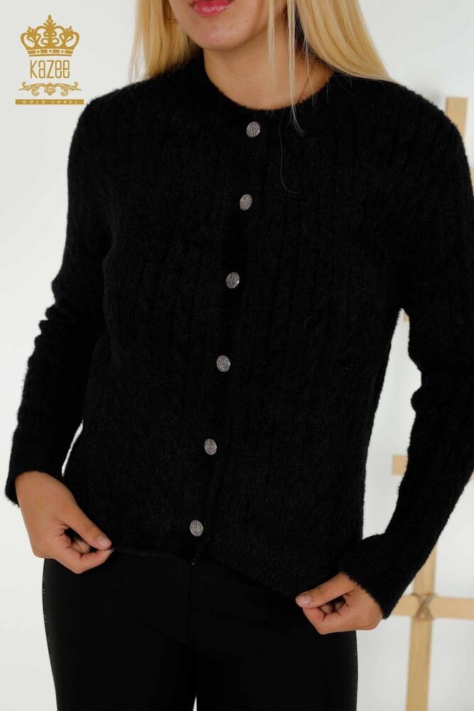 Großhandel Damen Strickjacke - Angora - Gewebt - Schwarz - 30321 | KAZEE - 2