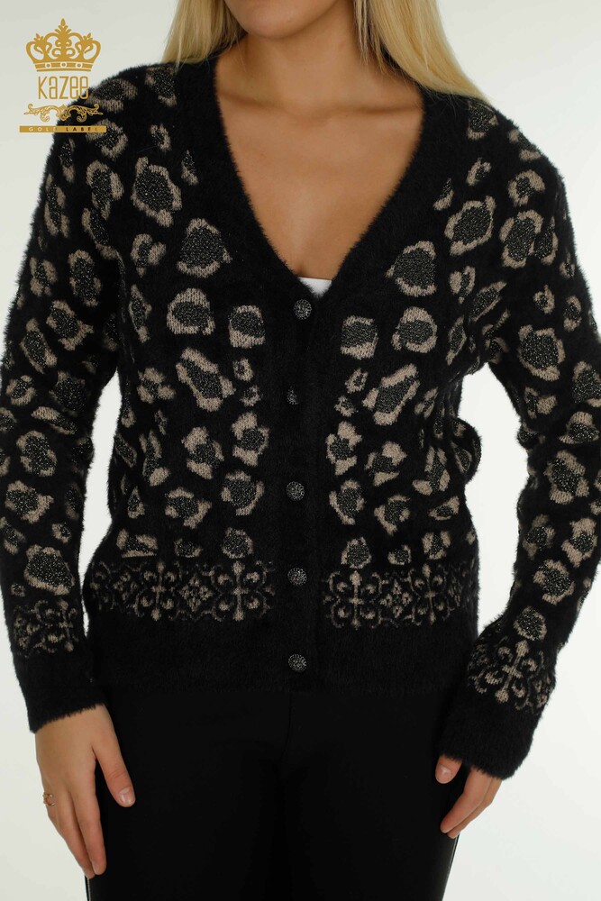 Großhandel Damen Strickjacke - Angora - Leopardenmuster - Schwarz - 30666 | KAZEE - 2