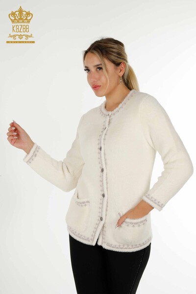 Großhandel Damen Strickjacke - Angora - Zwei Taschen - Ecru - 30371 | KAZEE 