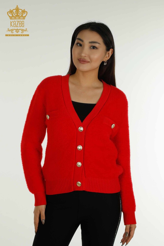 Großhandel Damen Strickjacke - Knopf detail - Rot - 30626 | KAZEE - 1