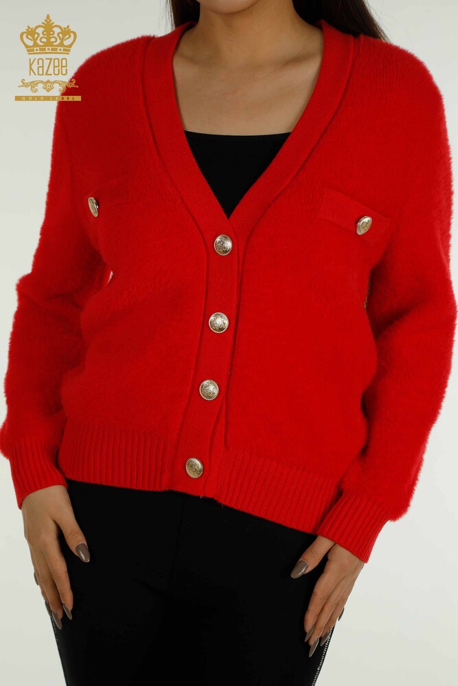 Großhandel Damen Strickjacke - Knopf detail - Rot - 30626 | KAZEE - 2