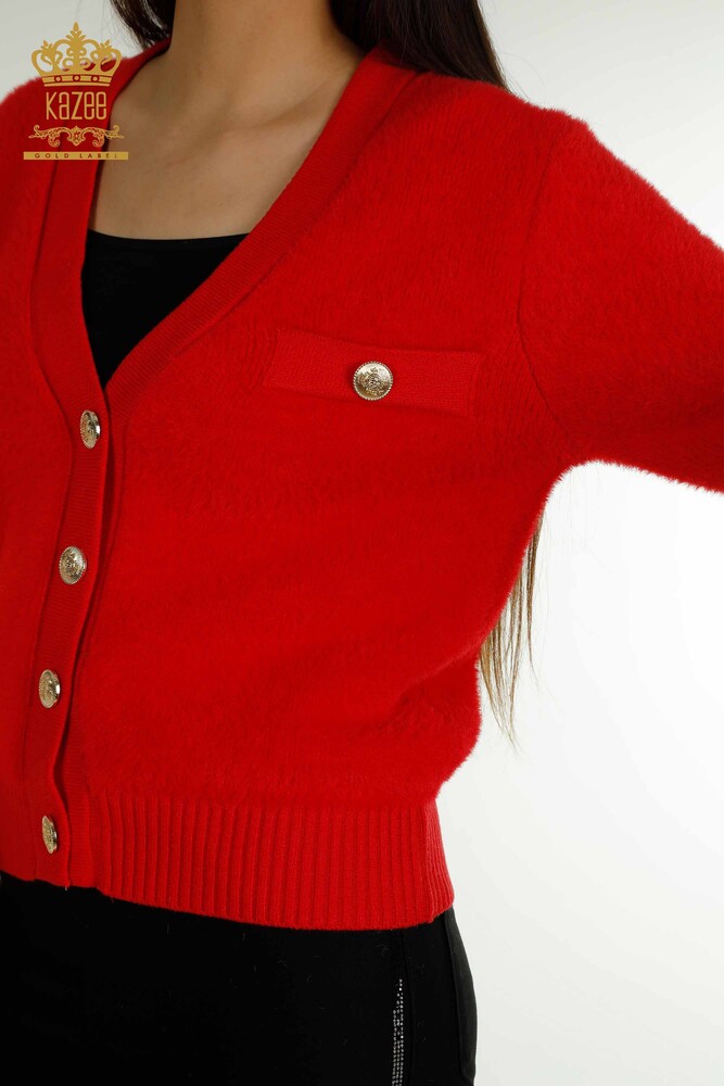 Großhandel Damen Strickjacke - Knopf detail - Rot - 30626 | KAZEE - 6